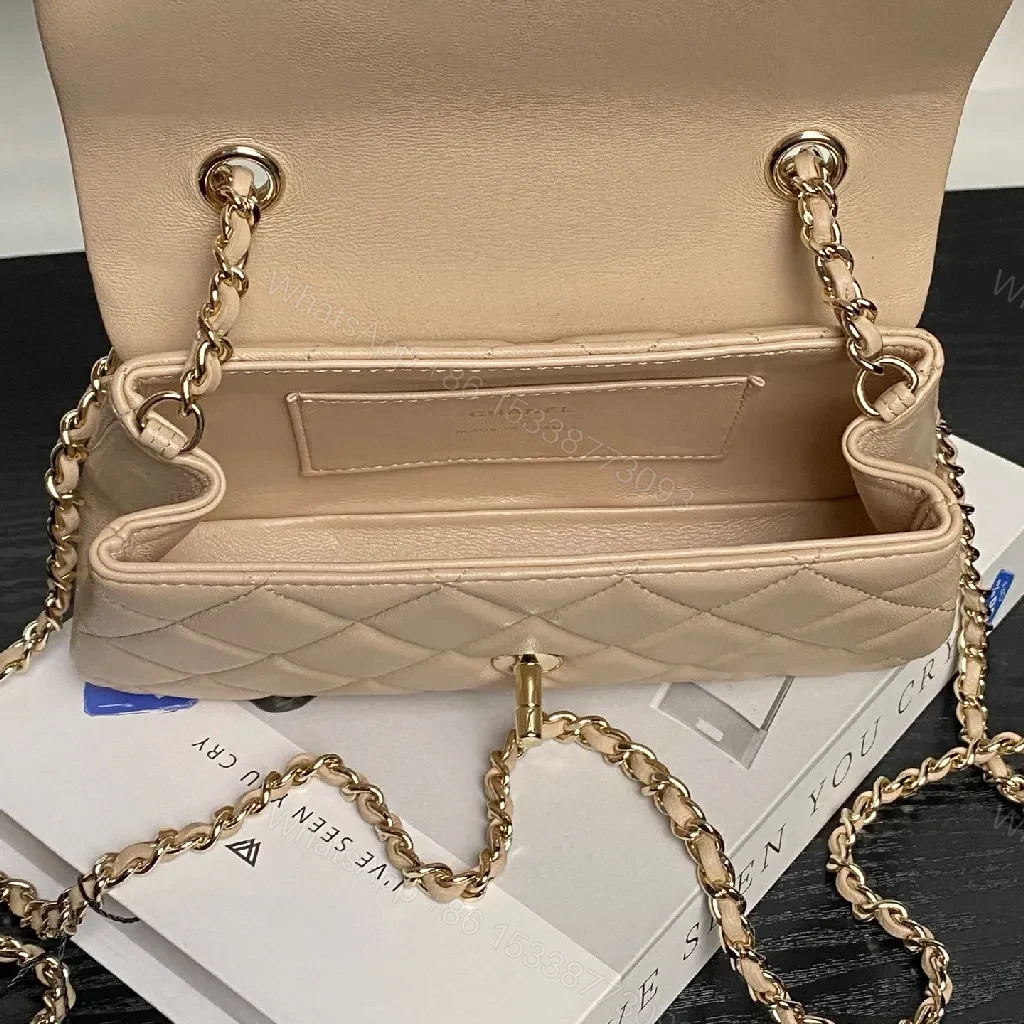 View 4 of Toasted Beige Quilted Leather Shoulder Bag — Gold Chain, Compact Lux
