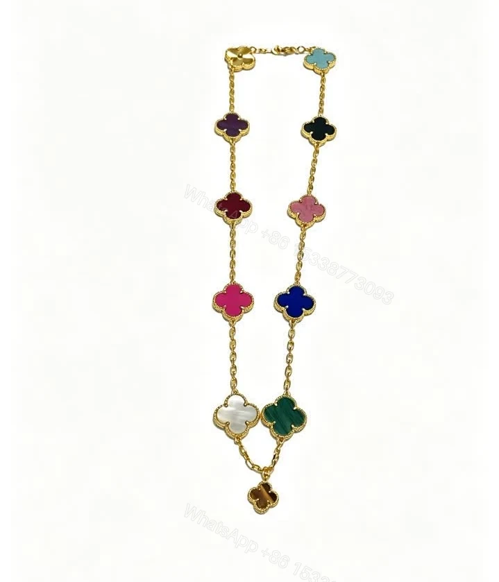 View 3 of Van Cleef Dupe Multi-Stone 10-Motif Alhambra Necklace