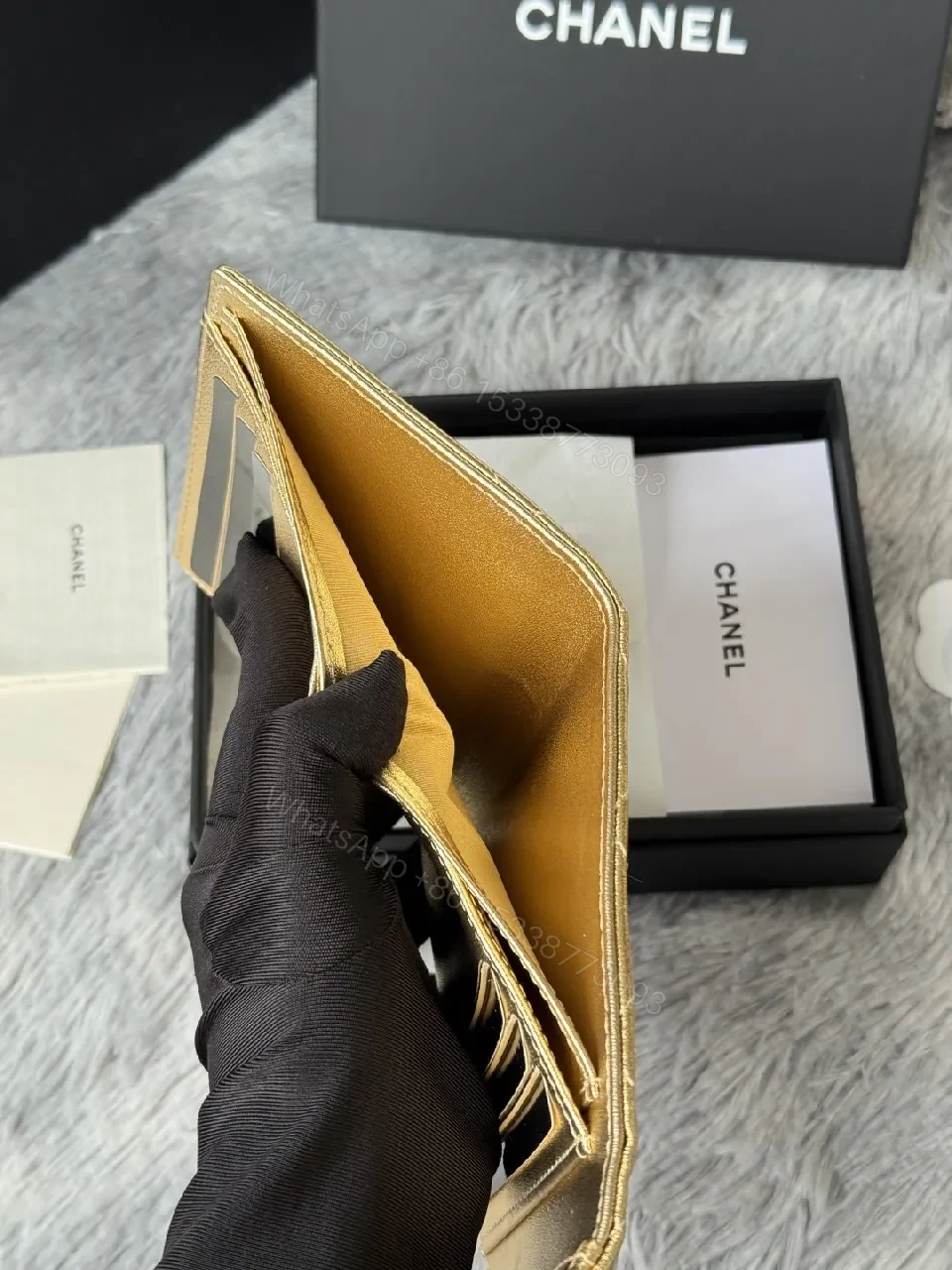View 4 of Gold Quilted Wallet: Compact Luxury Card Holder & Coin Purse