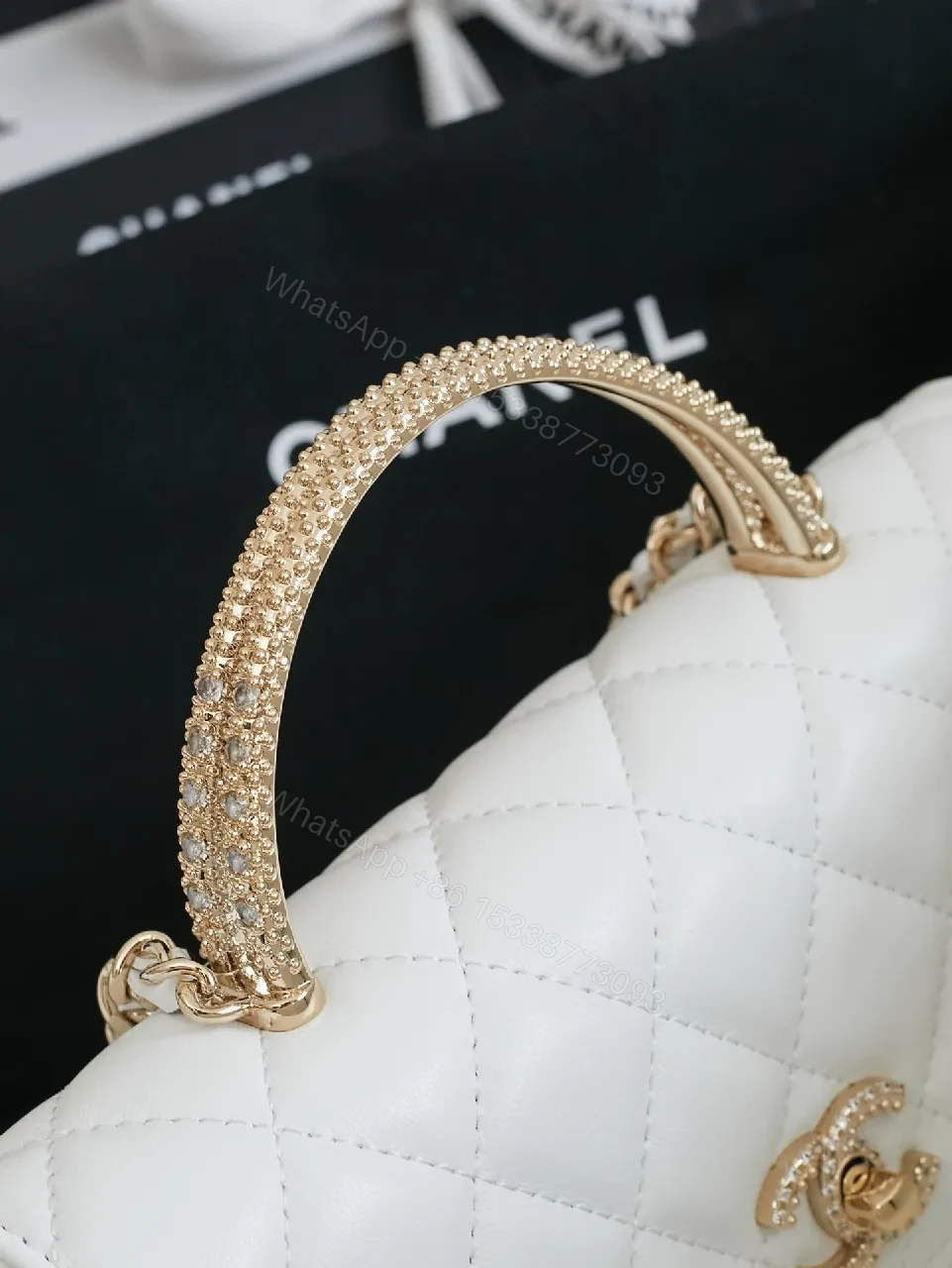 View 7 of Quilted Mini Bag: White, Faux-Leather, Luxe, Chain Detail, Bag