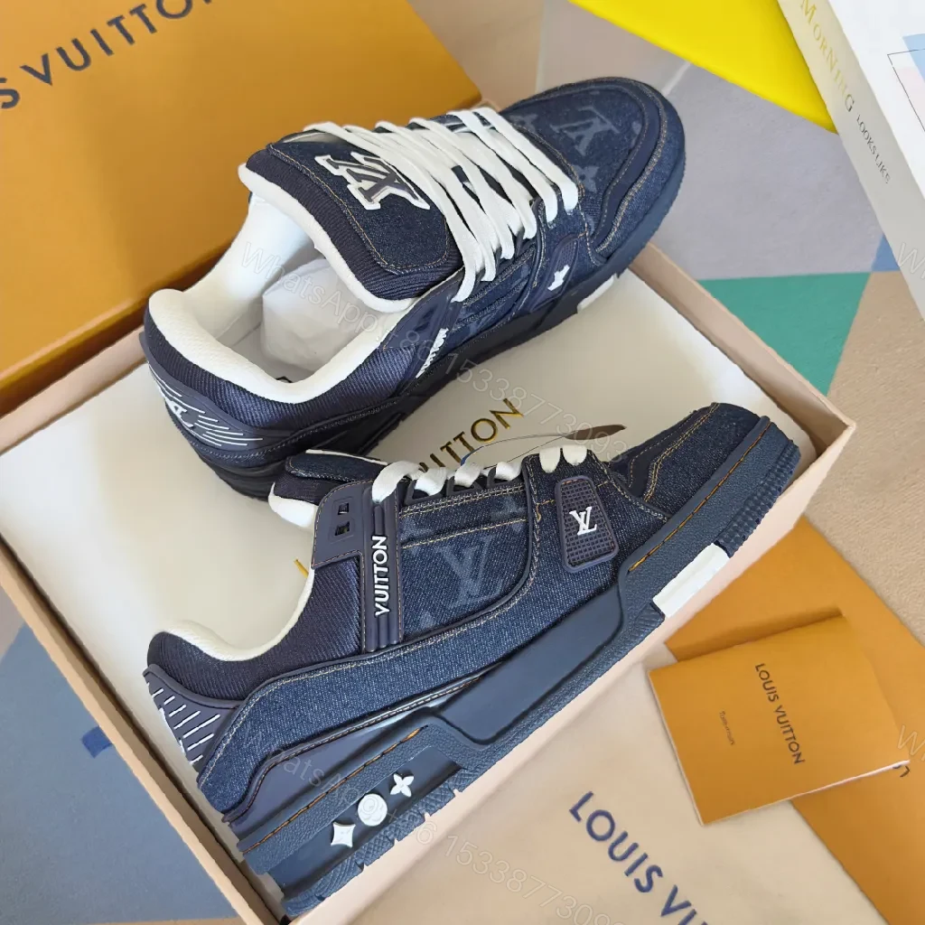 View 8 of Denim-Block Luxe: Iconic LV-Style High-Tops Sneakers