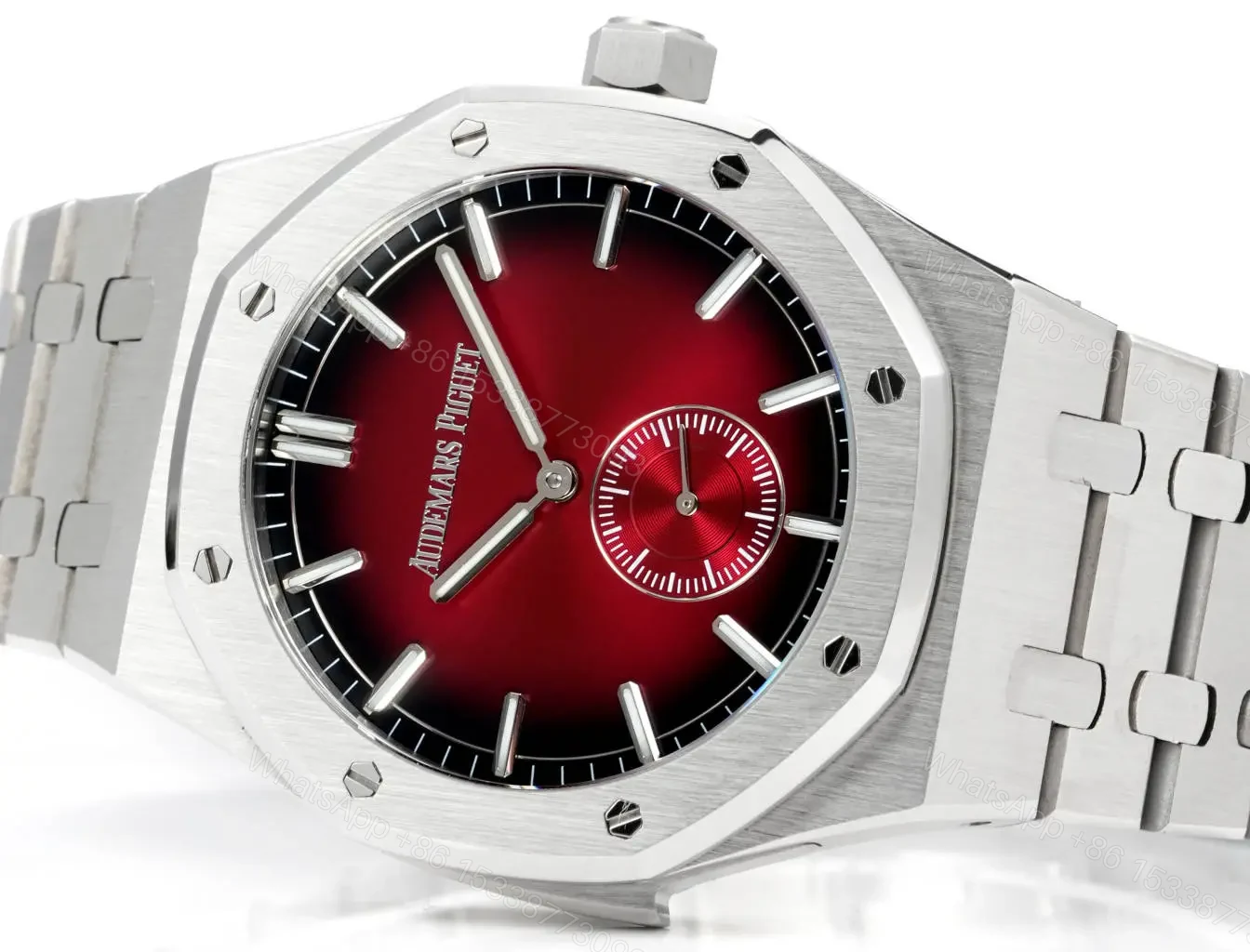 View 4 of JH Factory Audemars Piguet Royal Oak Men’s Watch – Red Dial, Stainless Steel Case and Bracelet, 42mm