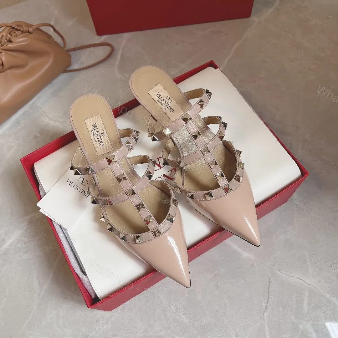 Valentino Women Nude Patent Leather Studded Mules — view 1