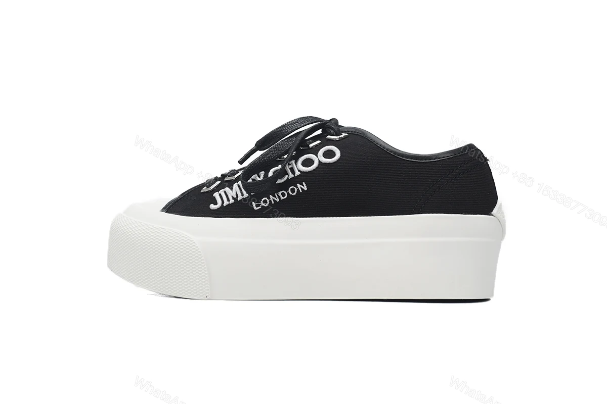 View 7 of Women's Jimmy Choo Palma Maxi Black and Latte Canvas Platform Trainers