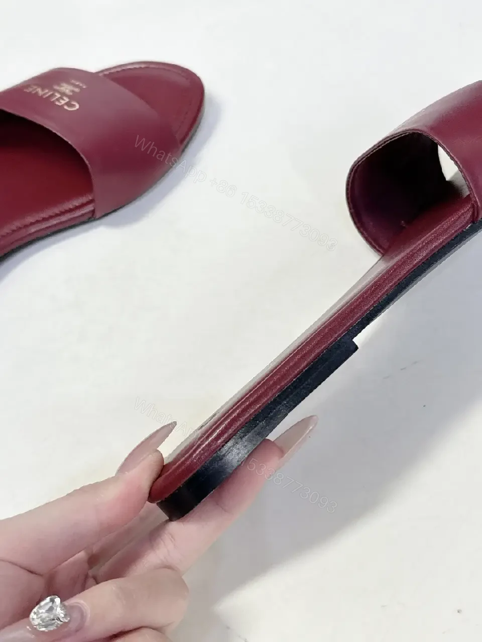 View 8 of Chic Burgundy Leather Minimalist Slides with Ergonomic Comfort
