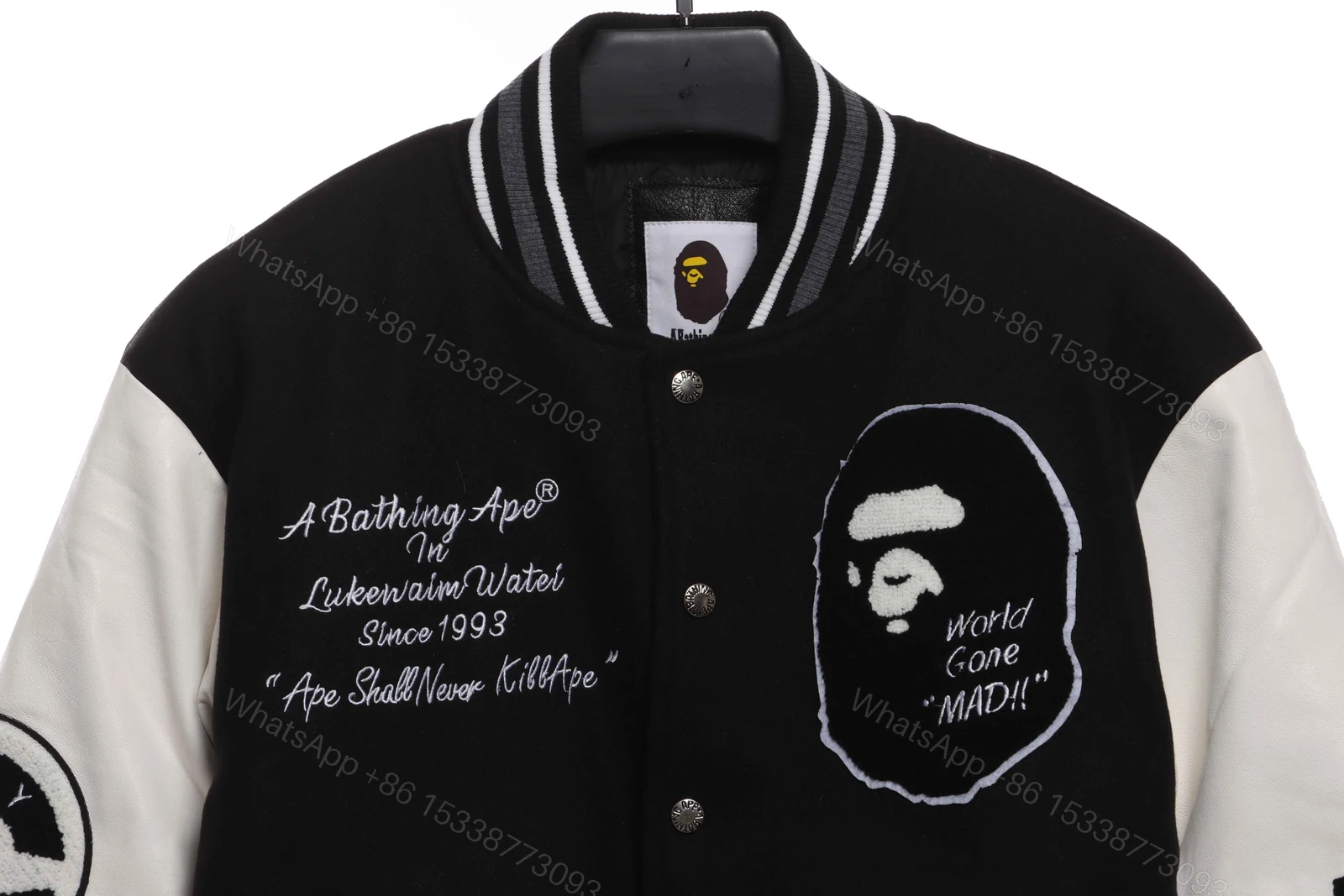 View 2 of Bape Embroidered Baseball Jacket Black