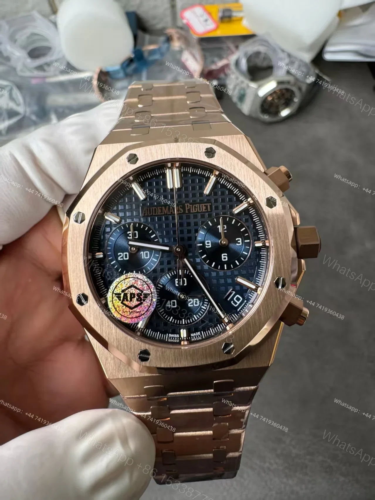 View 2 of Audemars Piguet Super Clone Royal Oak Rose Gold Blue Dial 26240 Chronograph 41mm Cal.4401