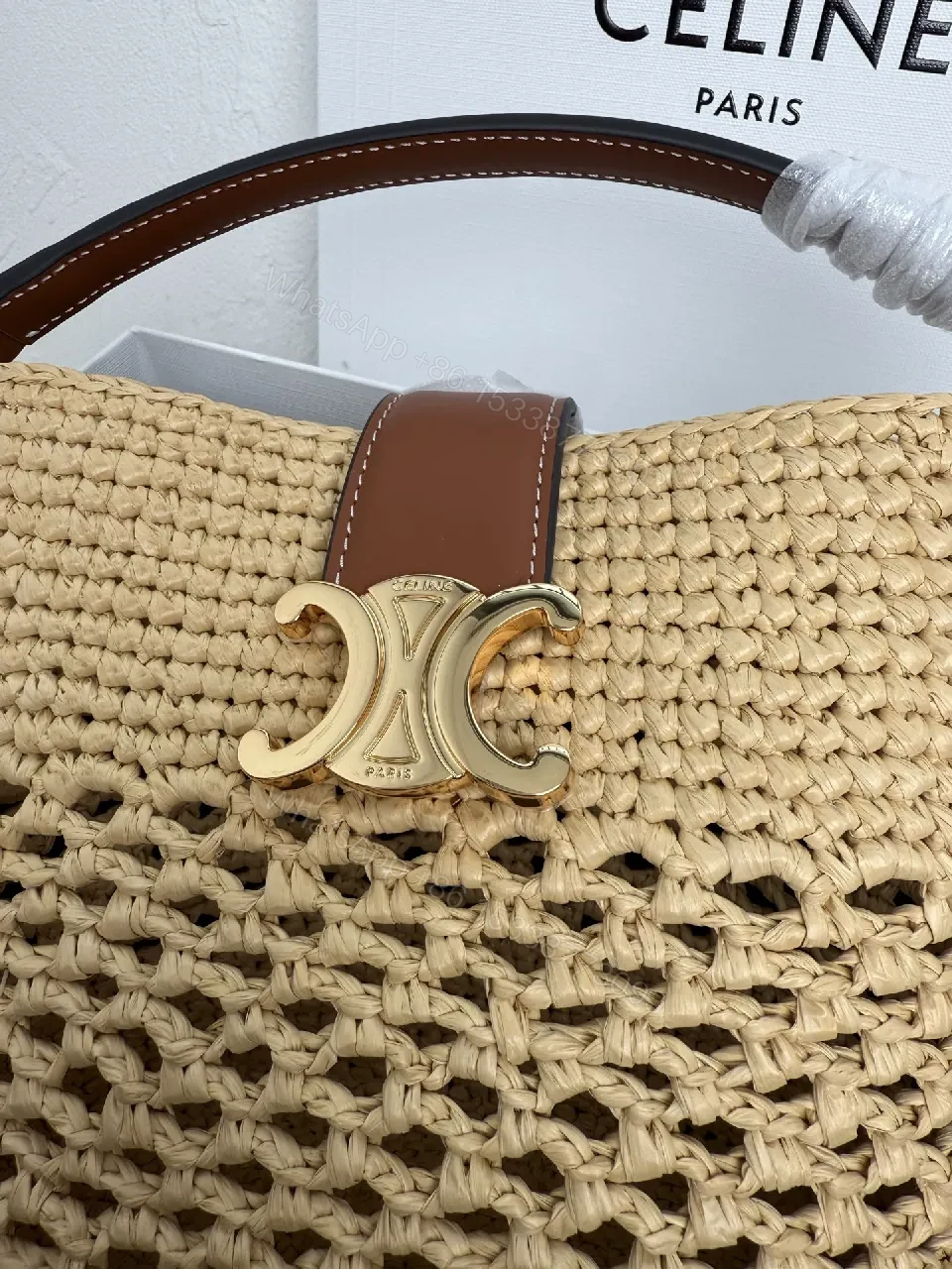 View 3 of Natural Straw Woven Bag, Signature Celine Finish, Lightweight Crossbody