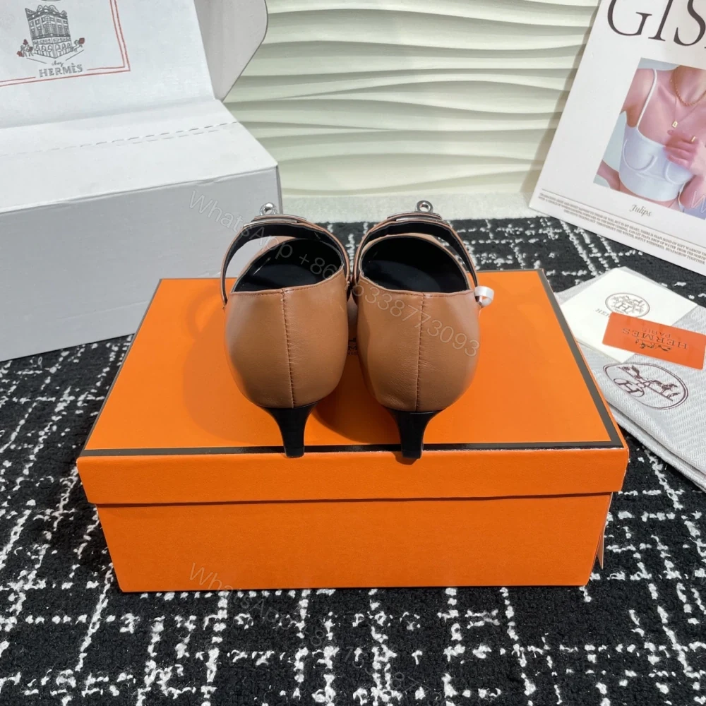 View 2 of 高仿Hermes*Kelly系列H251007Z04小牛皮高踭鞋棕色4CM免檢版