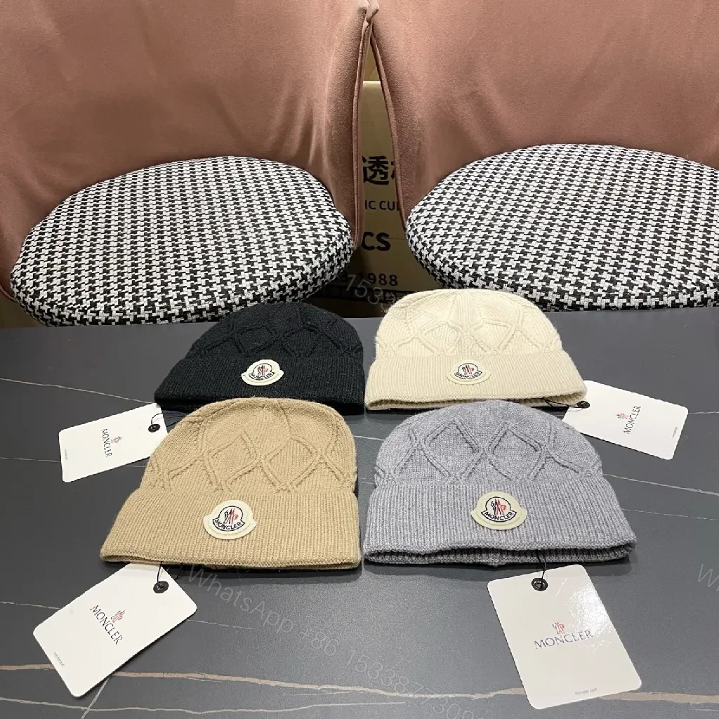 View 5 of Black Knit Beanie with Diamond Texture — Ultra-Wine?