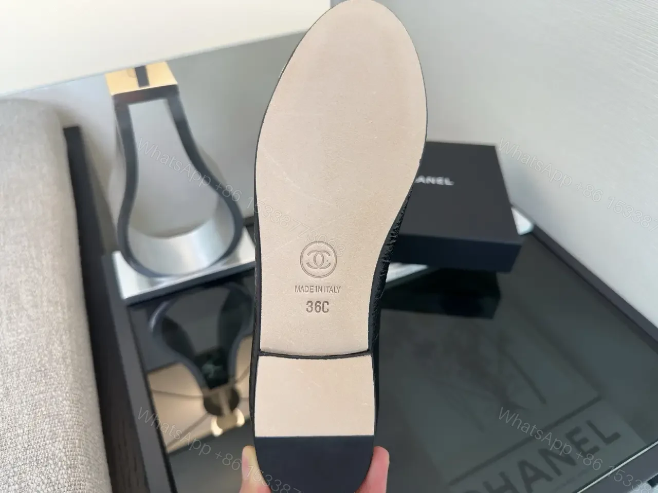 View 7 of Black Leather Ballet Flats White Toe Cap Classic Iconic Logo Chanel Ballet Shoes
