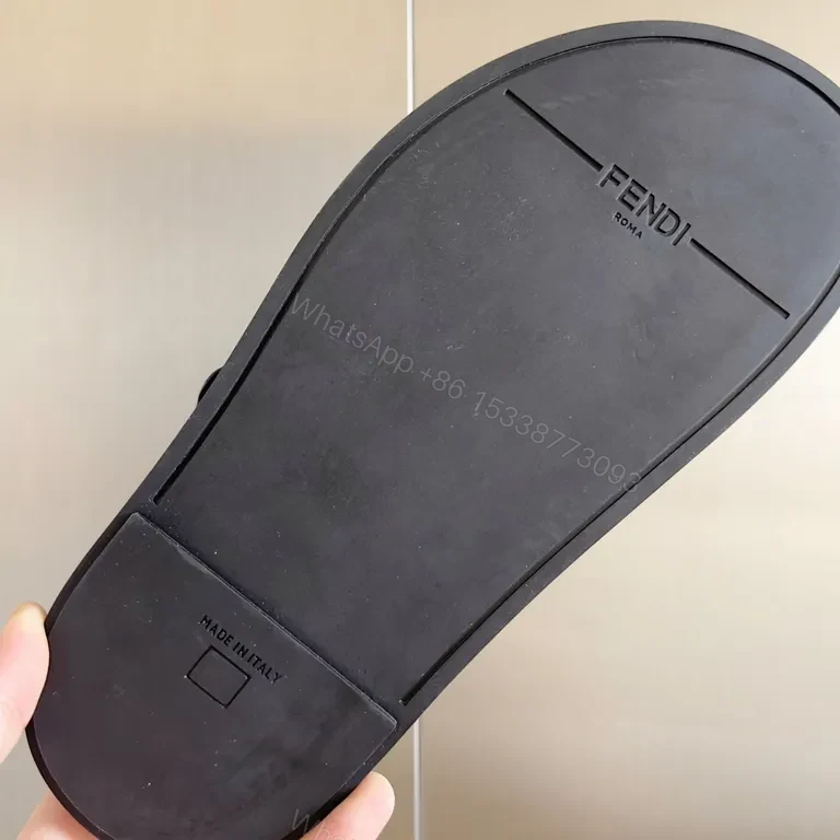 View 6 of Bold Leather Fendi Slides - Minimalist Luxury, Contoured Comfort
