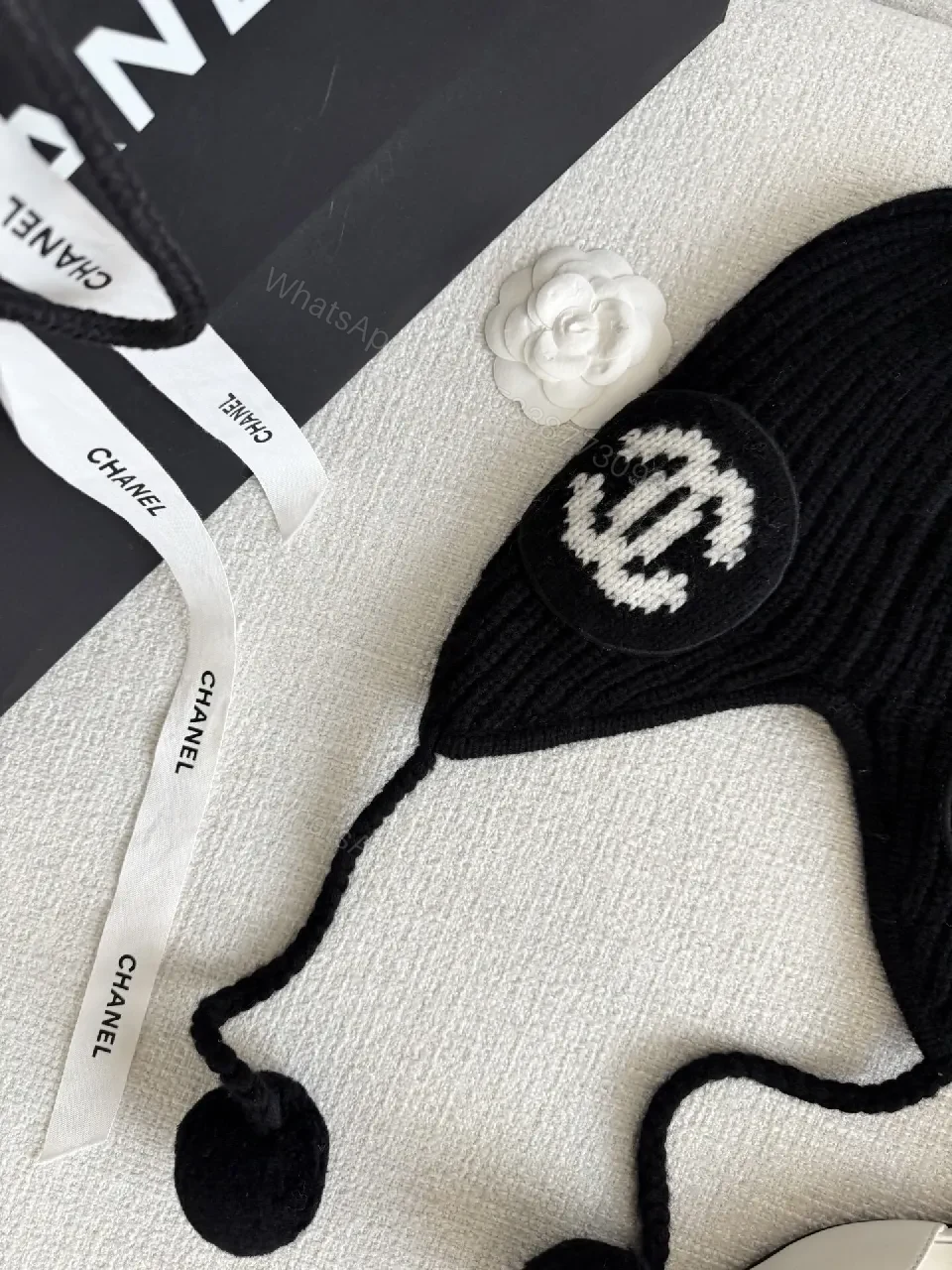View 6 of Chic Knit Beanie with Logo Patches and Earflaps