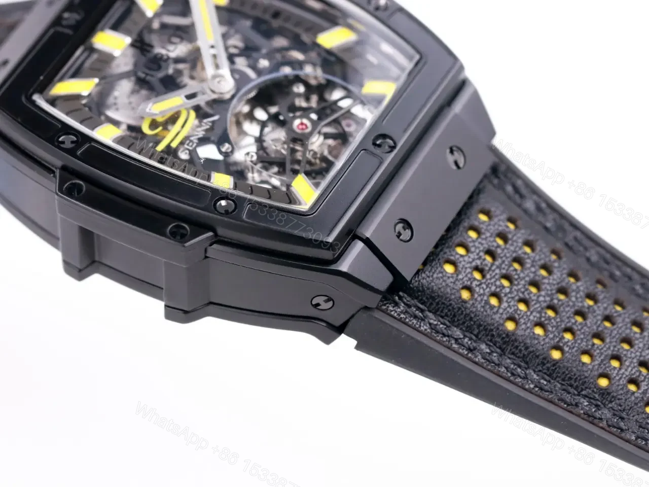 View 5 of Hublot Masterpiece 906 Black and Yellow Skeleton Tourbillon Watch with 18K Rose Gold/Platinum Plated Case and Leather/Rubber Strap