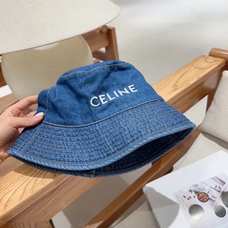 View 3 of Denim CELINE Lettering Bucket Hat â€“ Casual Luxury Sunglow Style
