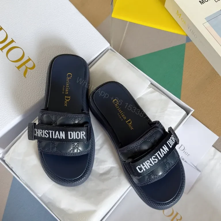 View 5 of Navy Quilted Brand-Accent Sandals | Luxe Streetwear Slides