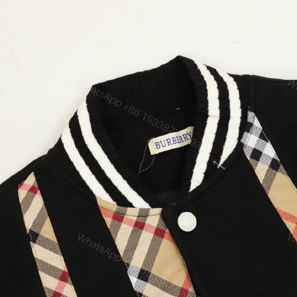 View 7 of Bold Plaid-Panel Varsity Bomber Jacket