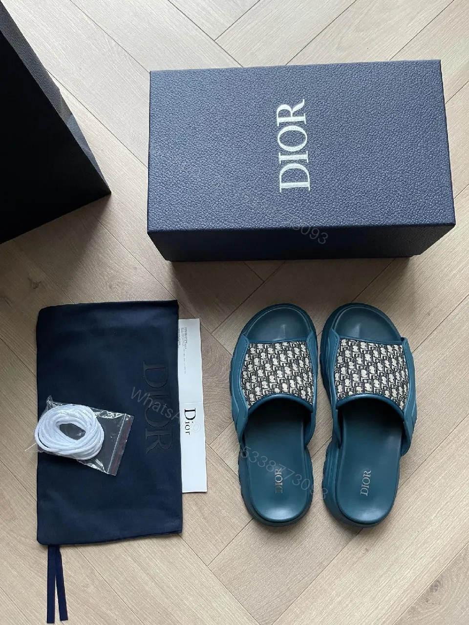 View 2 of Teal-Monogram Textile Slides: Luxe Comfort Footbed