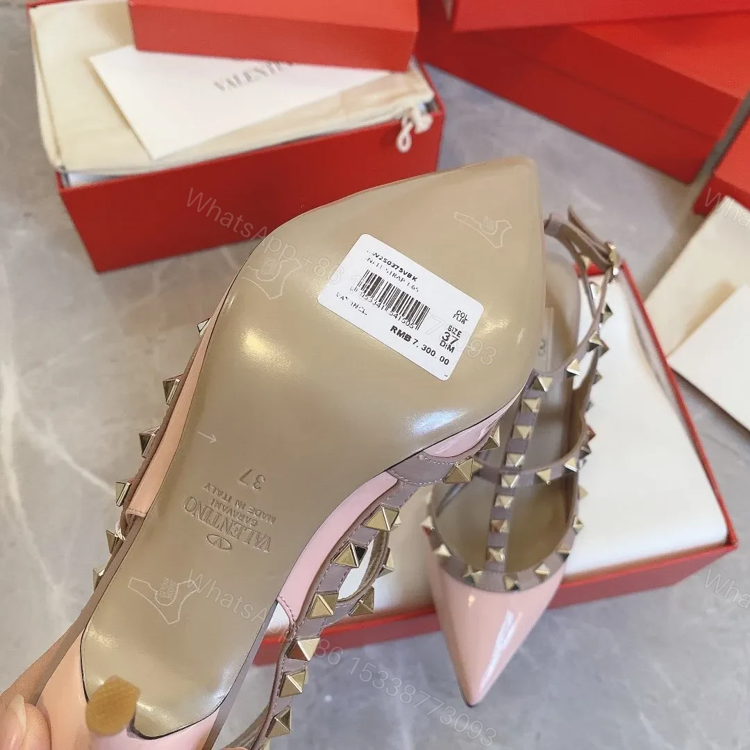 View 5 of Valentino Women Pink Patent Leather Studded Pumps