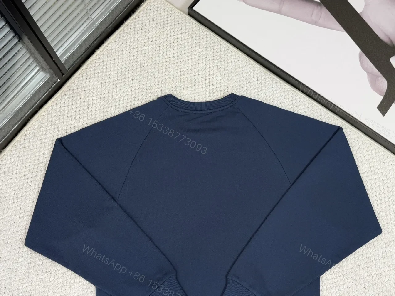View 4 of Navy Cotton-Blend Crewneck with Arched Logo Sweatshirt