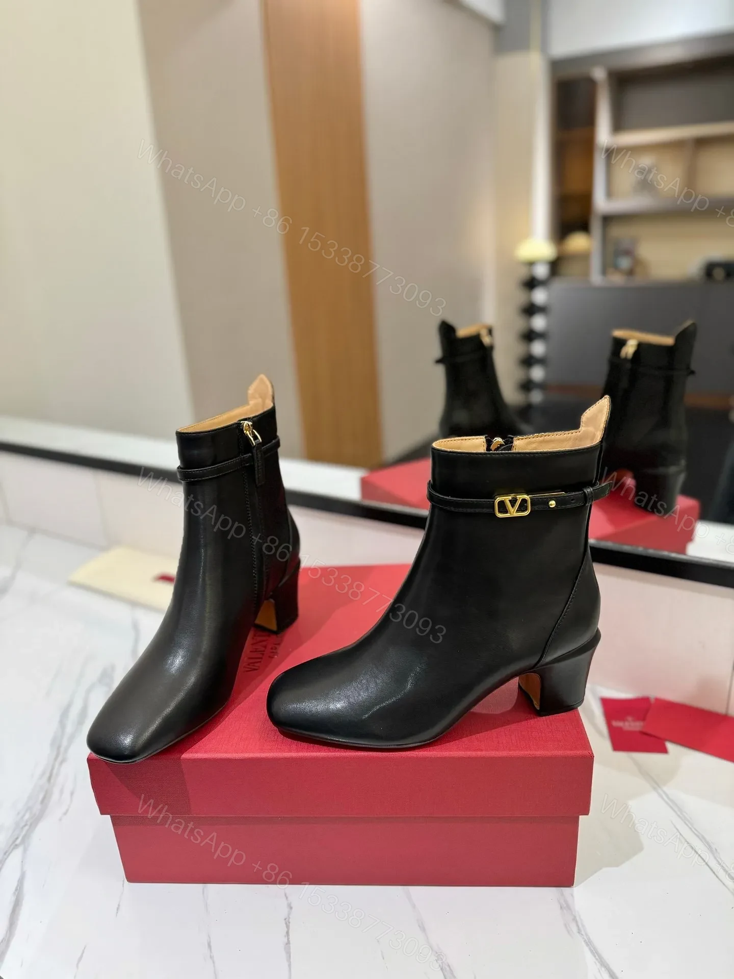 View 2 of Valentino Women Black Leather Ankle Boots