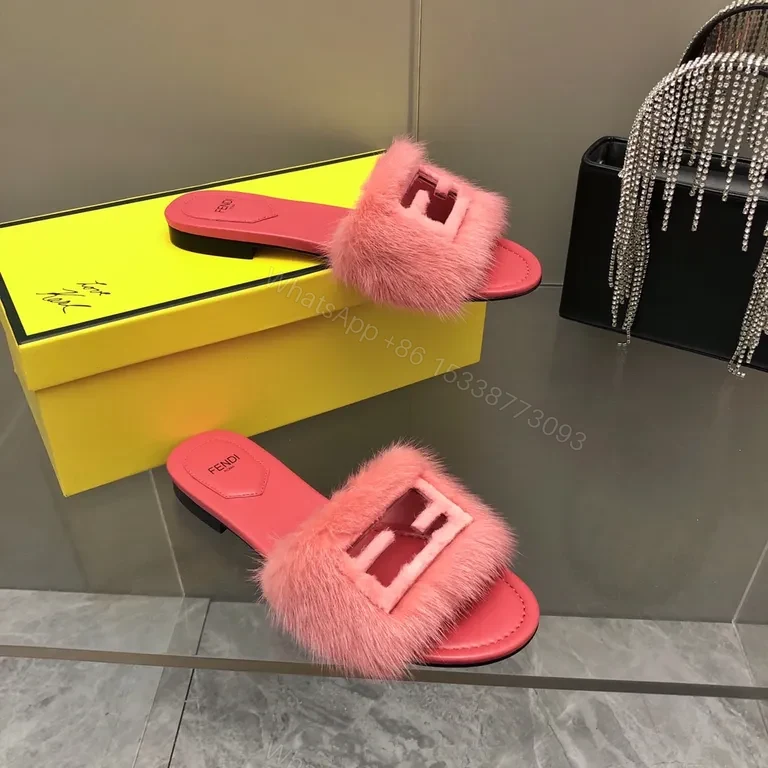 View 6 of Pink Fur-Trimmed Fendi Slides: Bold Comfort