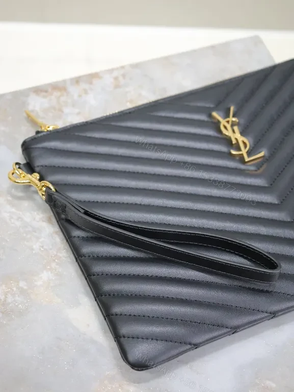View 6 of Chic Quilted Clutch with YSL Logo â€” Luxe Evening Essential