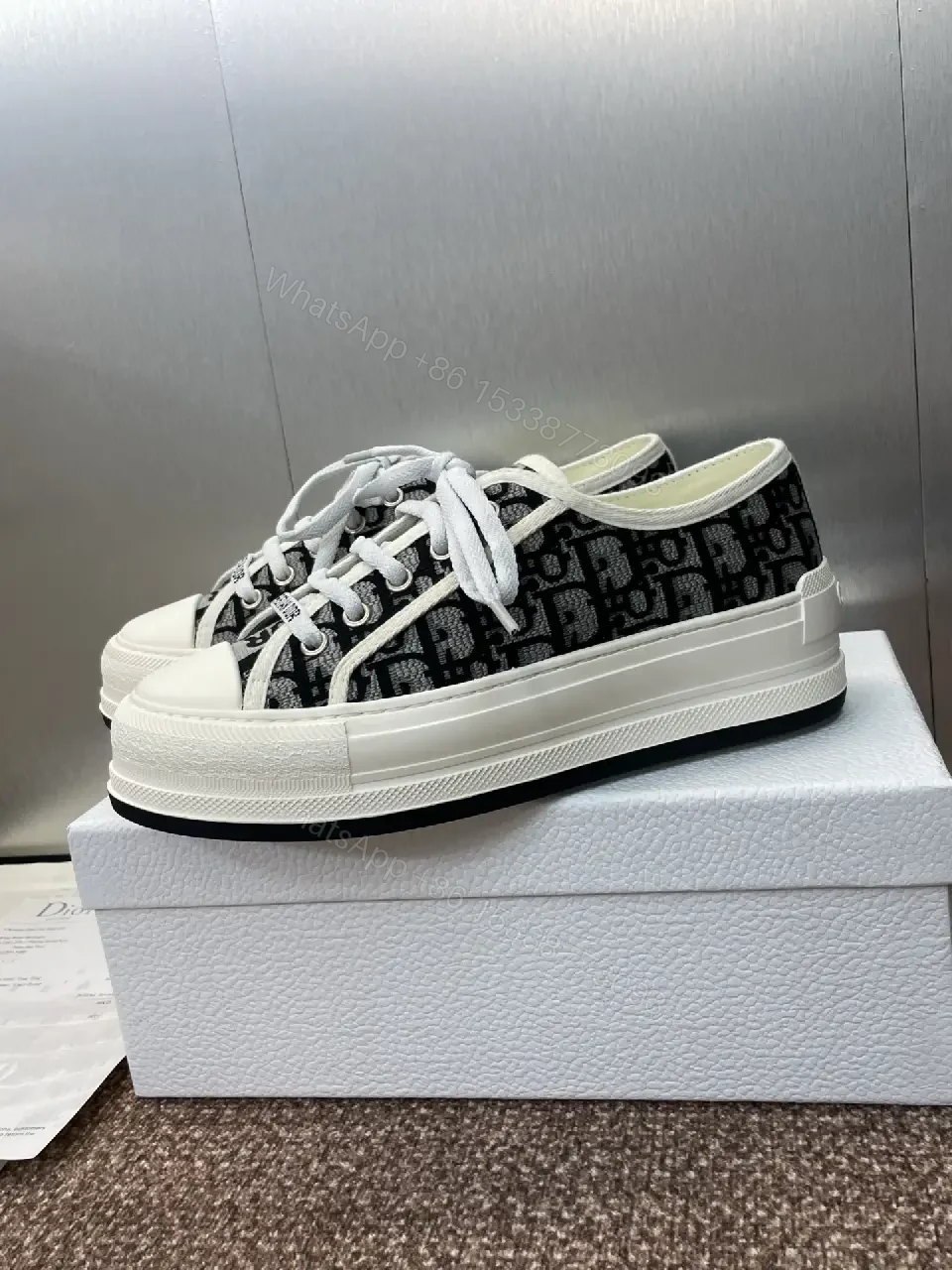 View 4 of Black Denim Dior-Style Platform Sneakers