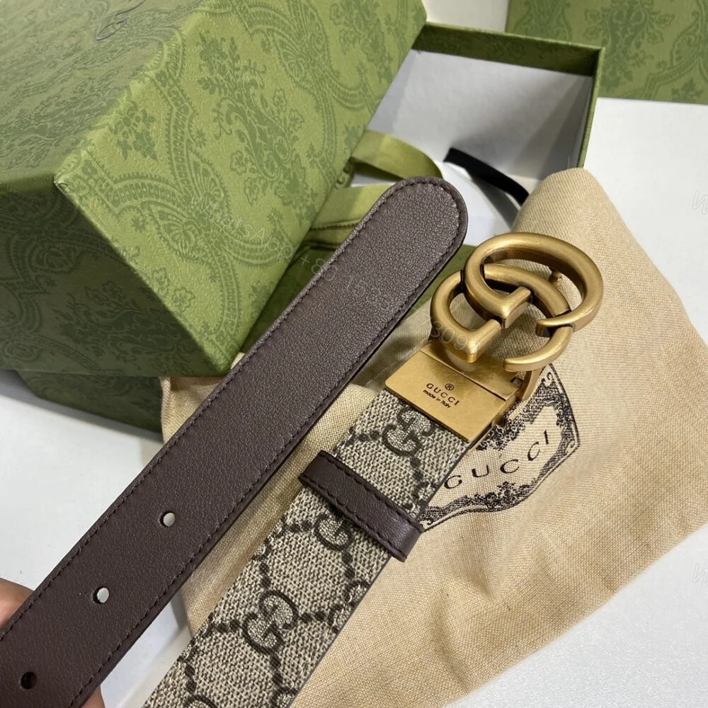 View 4 of Gucci GG Marmont Reversible Belt Brown