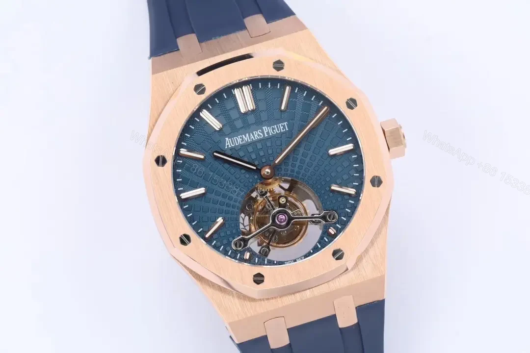View 2 of V9 Factory Audemars Piguet Royal Oak Ultra-Thin Tourbillon – Rose Gold Case, Blue Dial, Rubber Strap