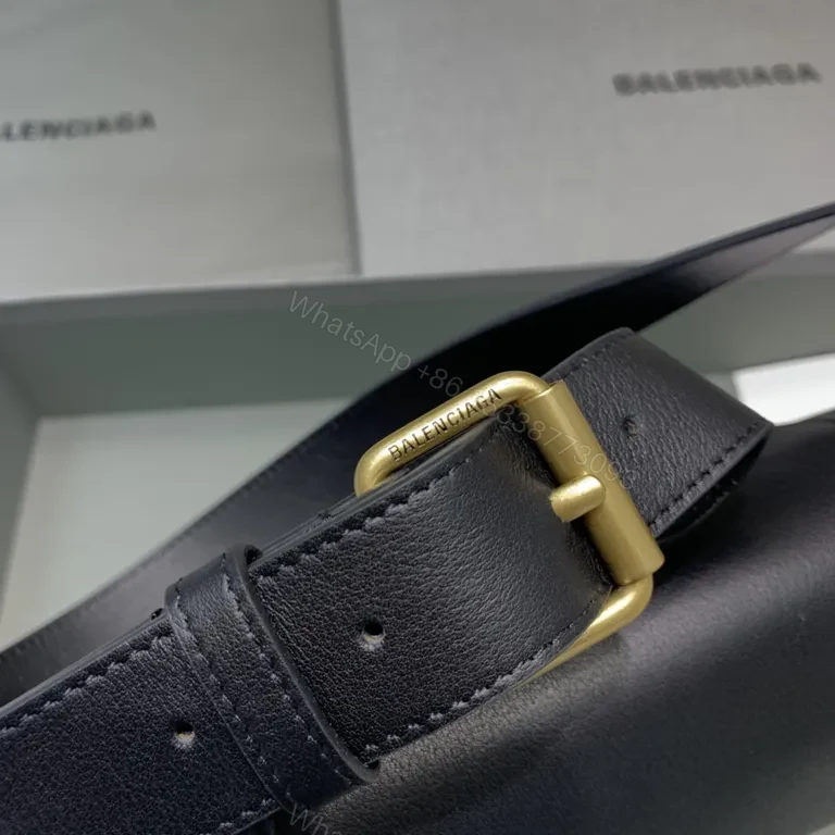 View 2 of Chic Black Leather Crossbody with Gold B Logo â€“ Balenciaga