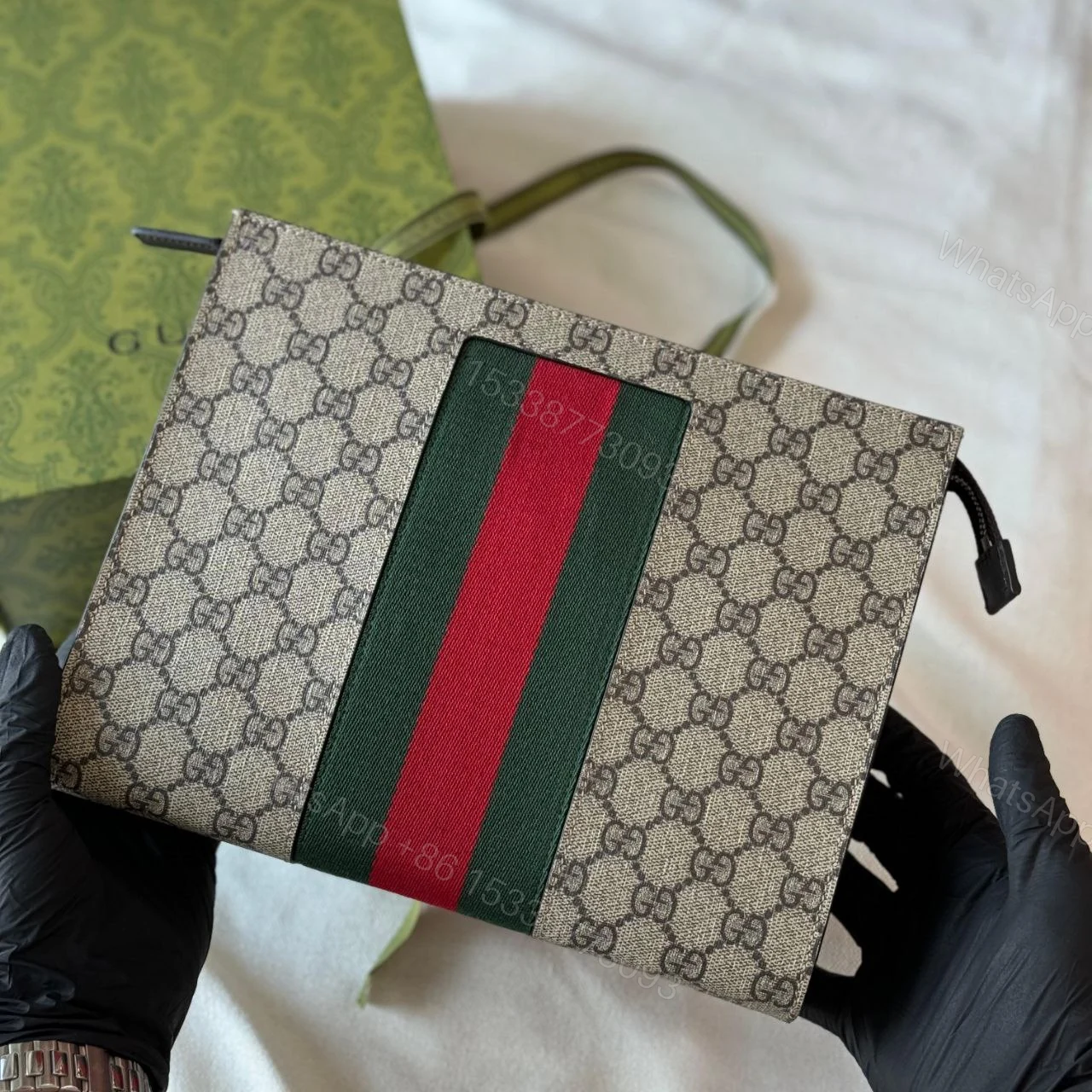 GUCCI WEB WRISTLET SUPREME CLUTCH GG — view 1