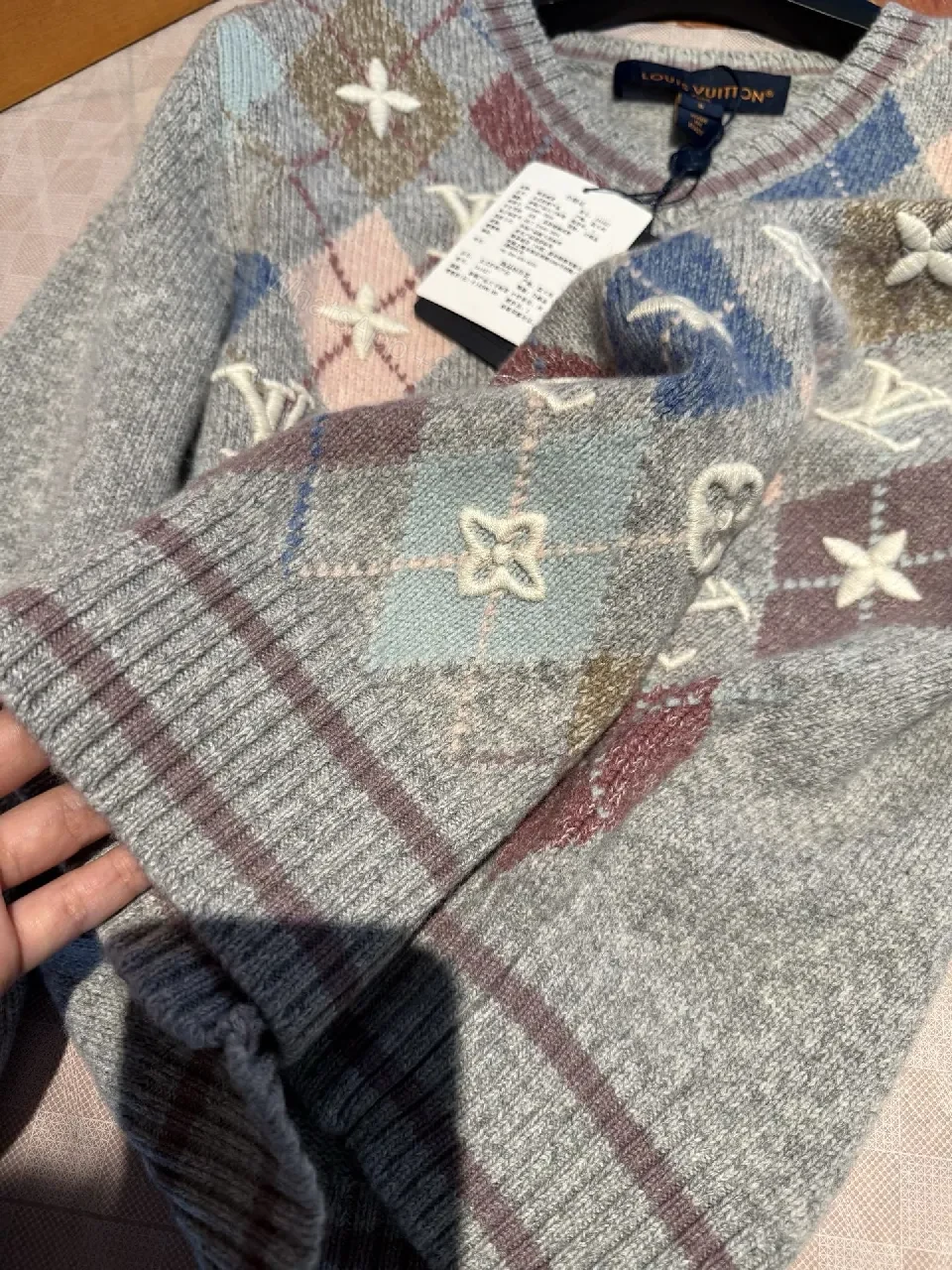 View 10 of Pastel Argyle Knit Sweater with Monogram Detailing
