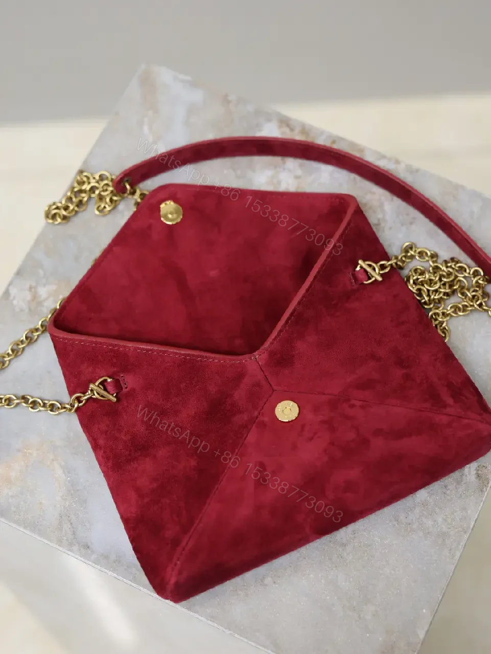 View 8 of Red Velvet Clutch with Gold-Tone Envelope Charm