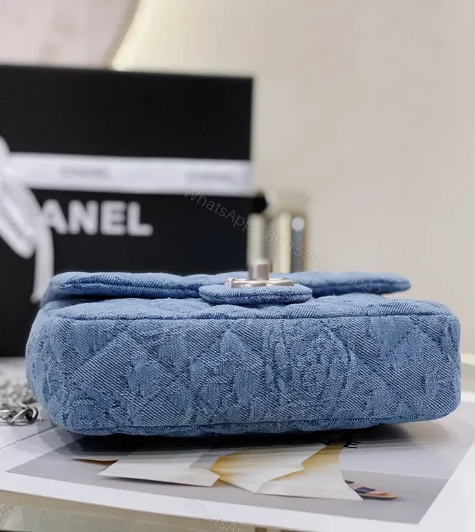 View 7 of Denim Flap Bag with Signature Chain â€“ Chic, Modern Luxury