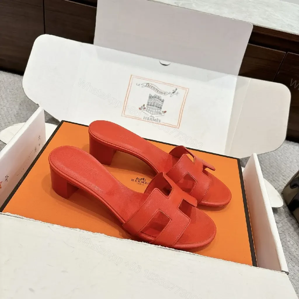 View 8 of Bold Red Leather Open-Toe Slides: Modern H-Design Comfort