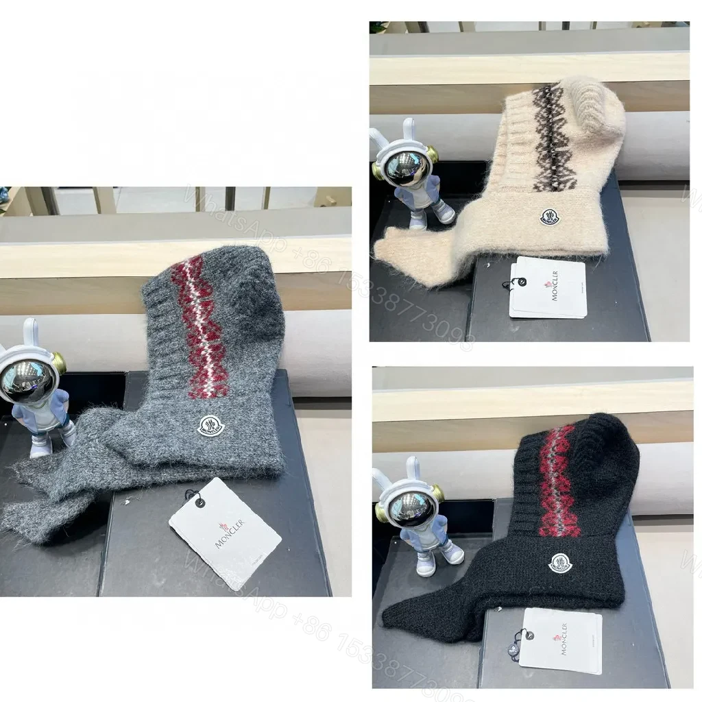 View 3 of Warm Wool Knit Scarf with Moncler Accent—Elevated Texture, All-Season Comfort