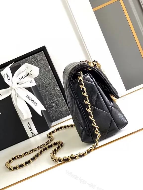 View 3 of Chic Quilted Calfskin Shoulder Bag: Bold Gold Hardware