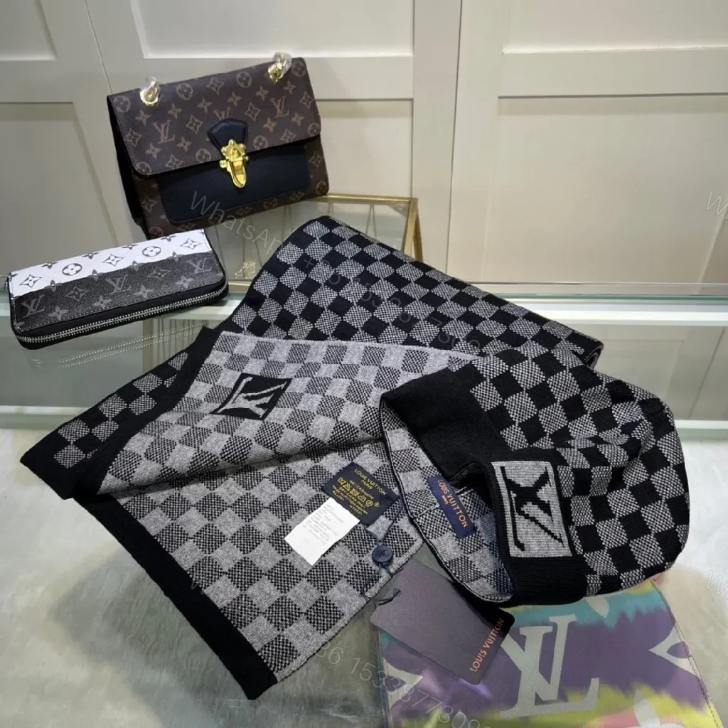 View 2 of Checkerboard Luxe Scarf & Wallet Set: Premium Knit, Subtle Designer-Inspired Accent