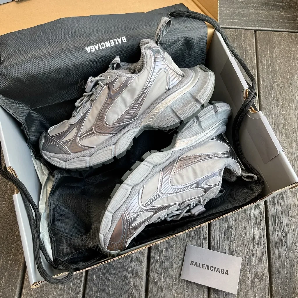 View 3 of Chunky Textured Runner: Silver-Gray Leather, Modern Luxe Comfort Sneakers