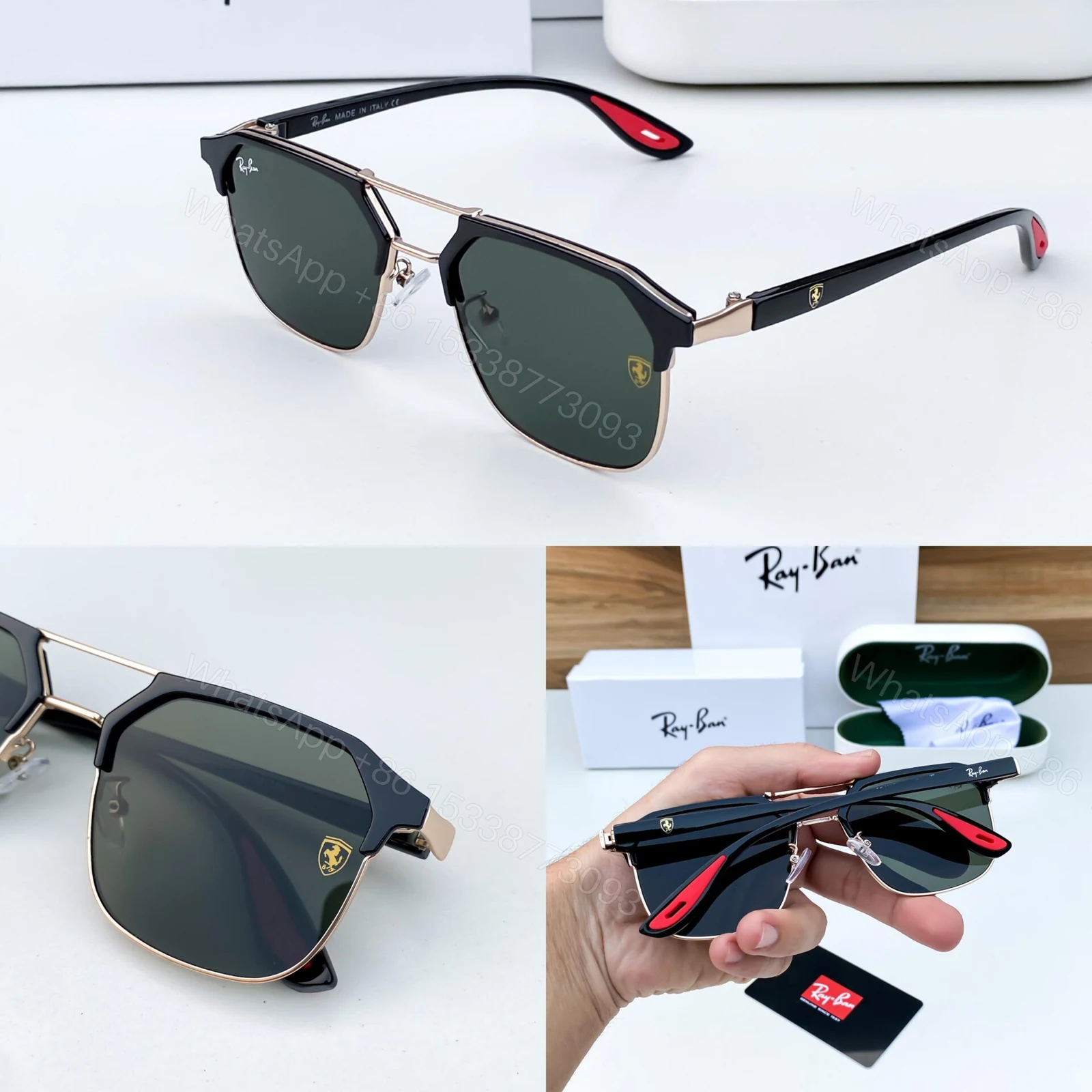 View 3 of Ray-Ban Aviator Black-Gold Metal Sunglasses