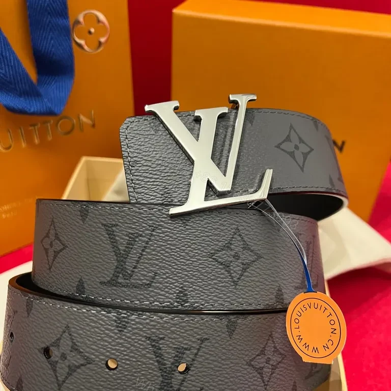View 8 of Monogram Leather Belt: Iconic LV Style, Textured Black Leather