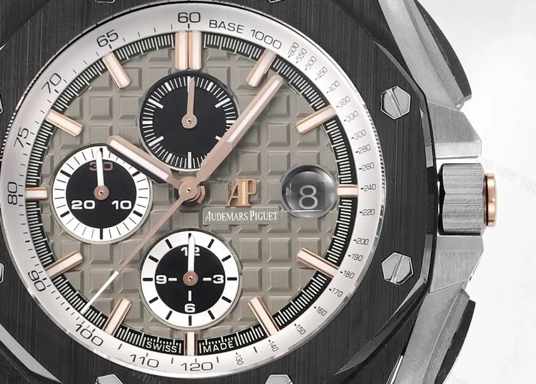 View 2 of OM Factory Audemars Piguet Royal Oak Offshore Chronograph – Black and Rose Gold with Grey Dial, Rubber Strap