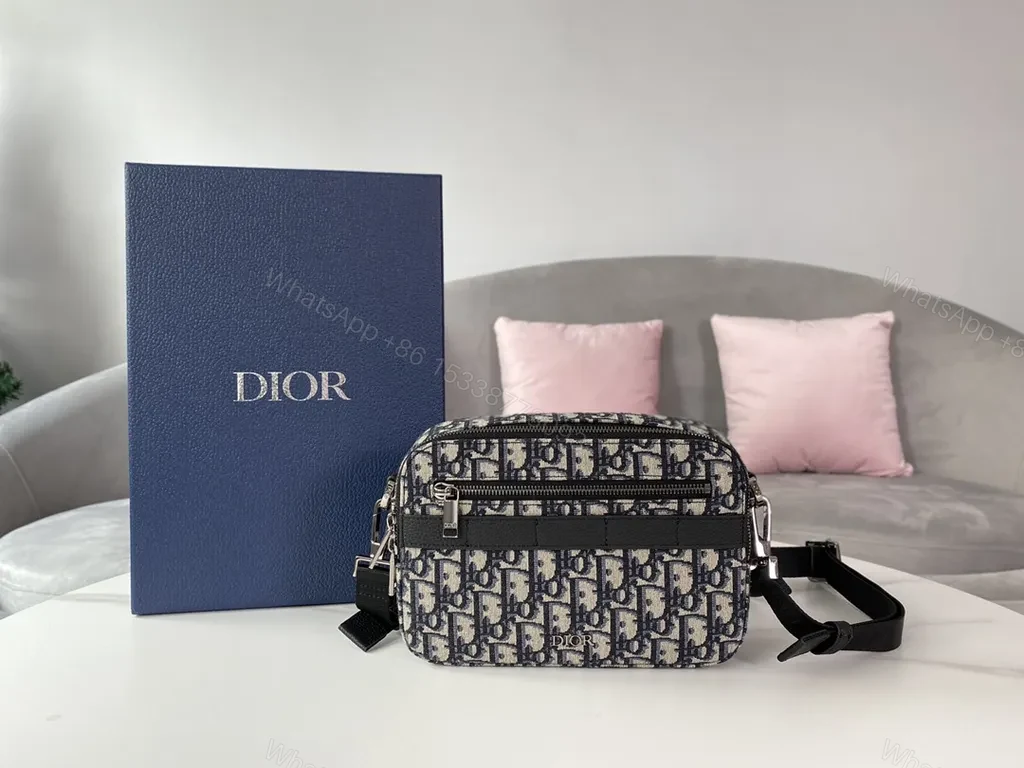 View 3 of Compact Dior Oblique Crossbody: Canvas, Leather Trim, Zip