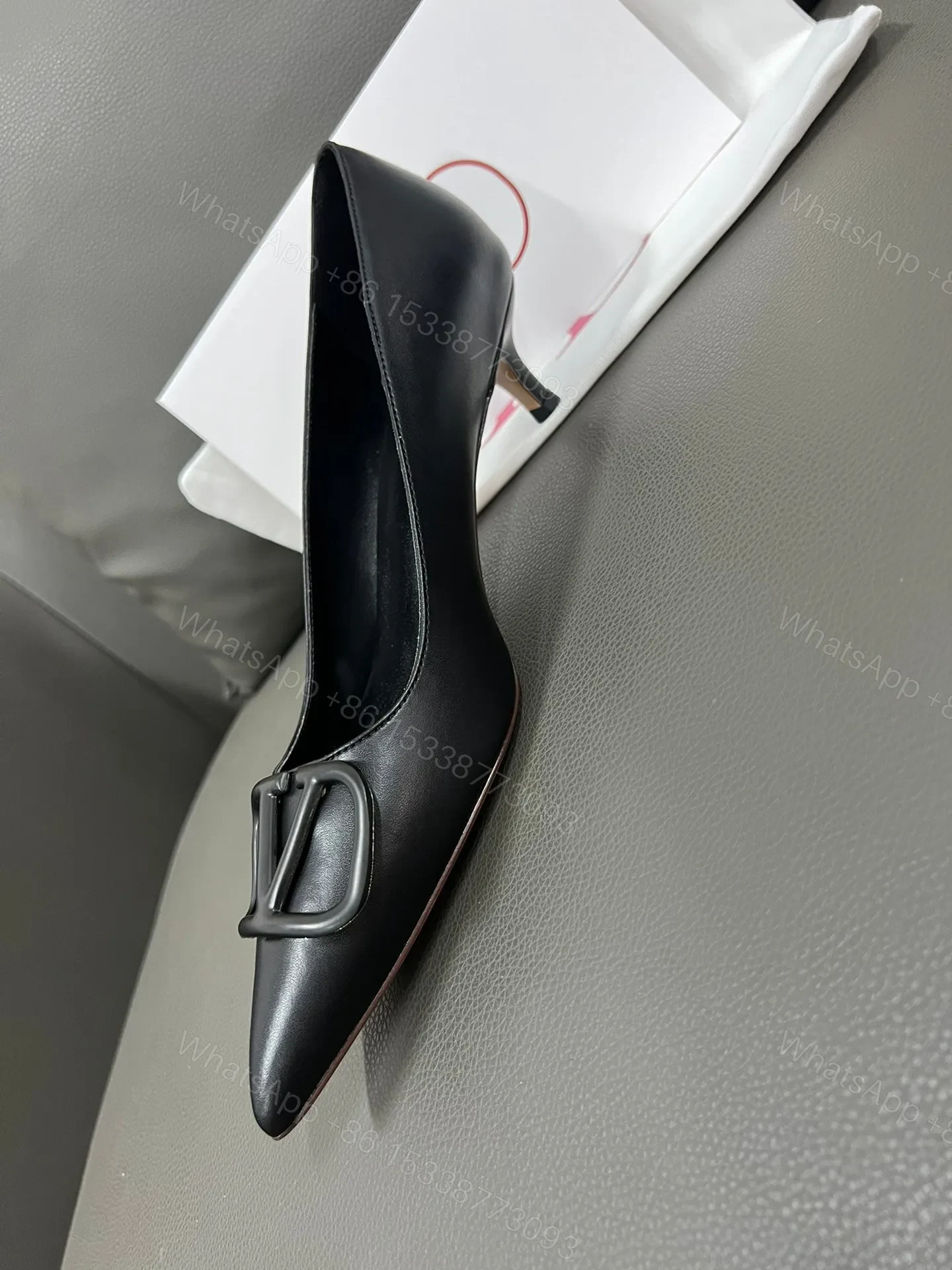View 6 of Valentino Women Black Leather Pointed Pumps