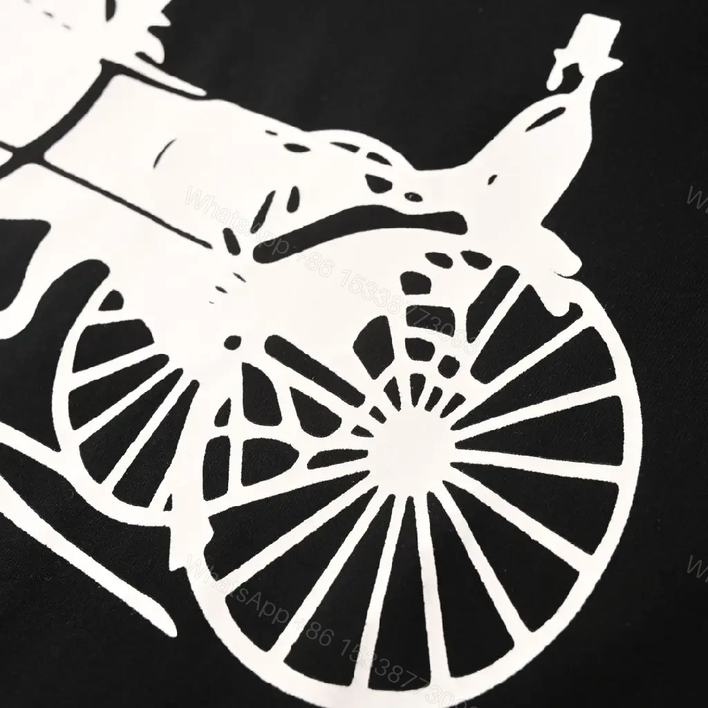 View 3 of Black Cotton T-shirt Large white horse-drawn carriage graphic CELINE PARIS T-shirt