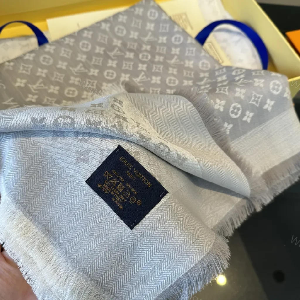 View 2 of Monogram Jacquard Scarf: Soft Warmth, Fringe Detail, Luxe Style