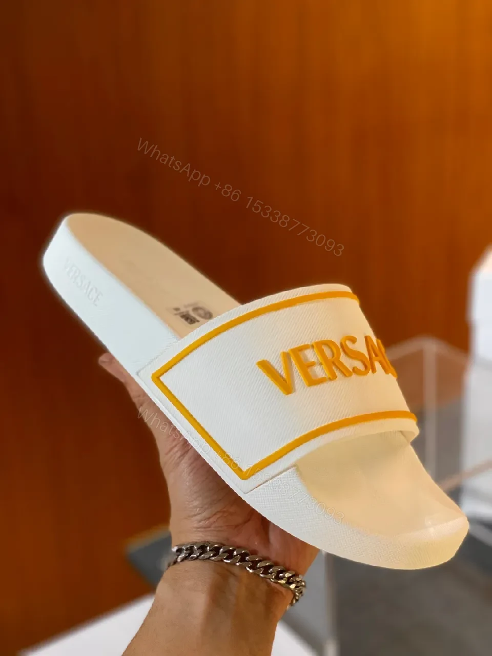 View 6 of Blue Synthetic Minimalist Slider with Bold Branding Slide Sandals