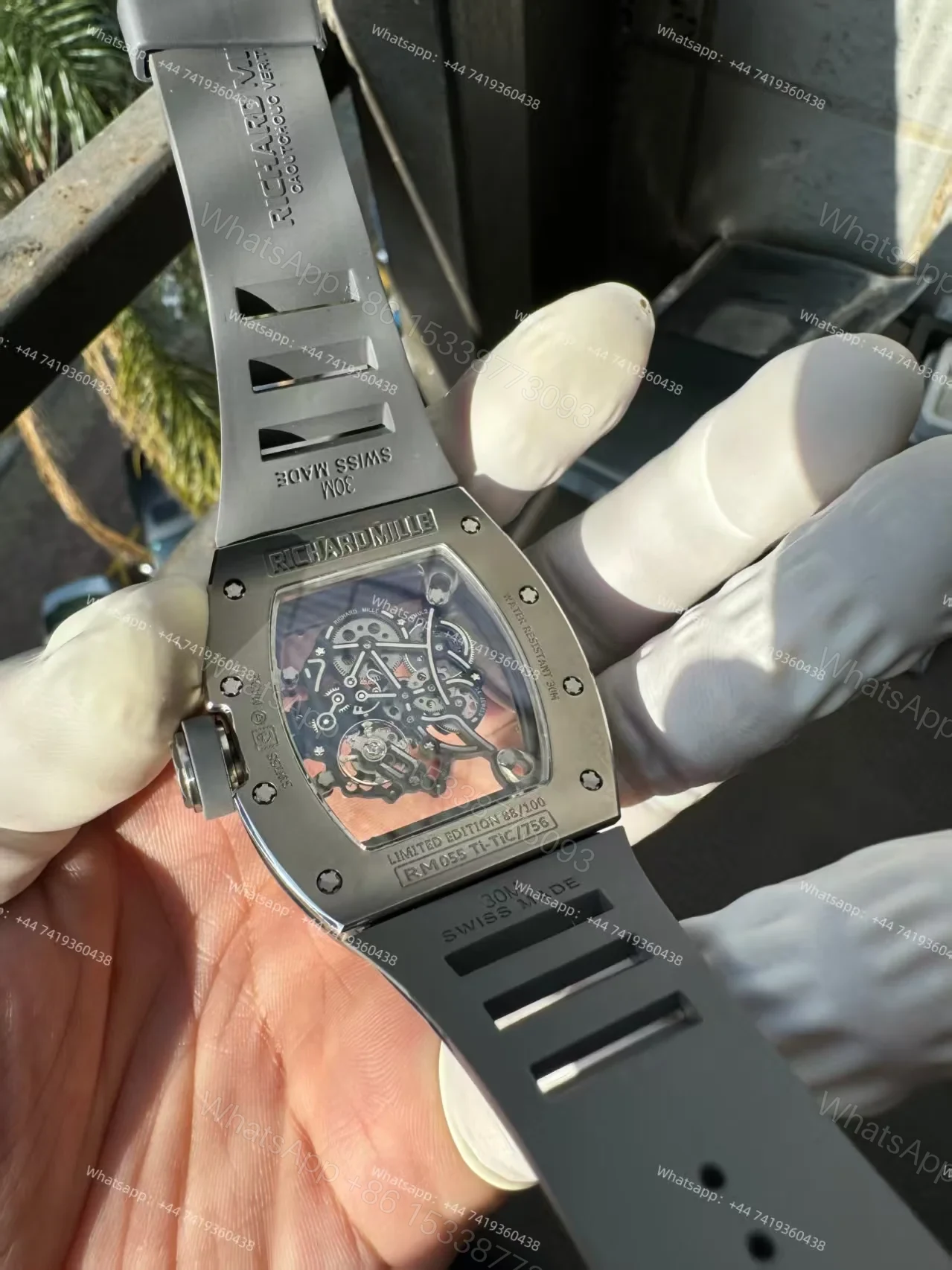 View 5 of Richard Mille RM 055 Grey Ceramic Vaucher Free-Sprung Grey Rubber Strap Custom Super Clone