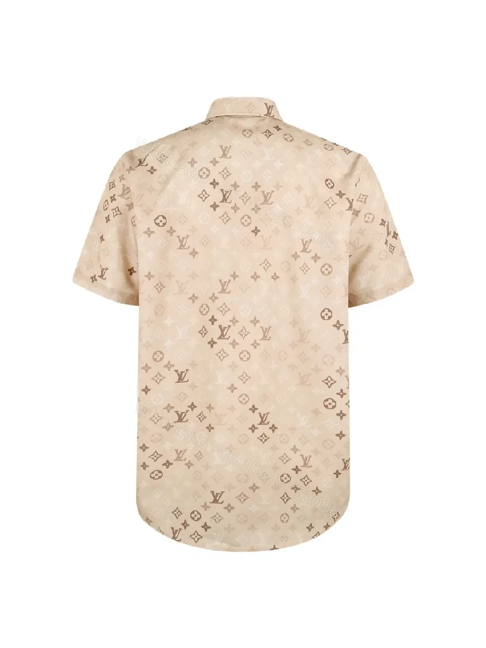 View 3 of Light Beige LV Monogram Floral Short-Sleeve Button-Up Shirt